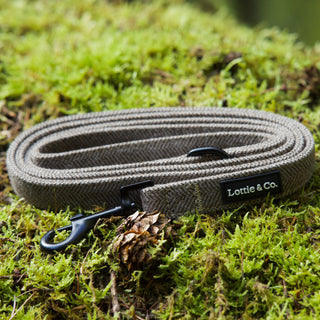 light brown herringbone tweed dog lead rolled up